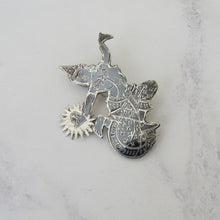 Load image into Gallery viewer, Vintage Siam Nielloware Dancing Goddess Brooch. Black Enamel & Sterling Silver Brooch, Mekkala Goddess of Lightning