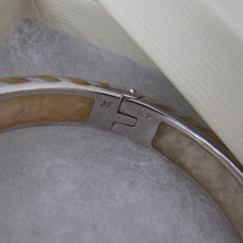 Charger l'image dans la galerie, Vintage Angelique de Paris French Designer Bangle. Sterling Silver & Yellow Lucite Chevron Bracelet. White Gem Set Hinged Clamper Bangle