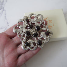 Cargar imagen en el visor de la galería, Massive Austro Hungarian 950 Silver & Garnet Victorian Brooch. - MercyMadge