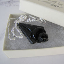 Charger l'image dans la galerie, Victorian Whitby Jet Mourning Pendant, Silver Chain. - MercyMadge
