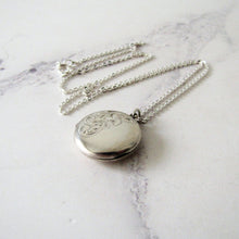Load image into Gallery viewer, Vintage Sterling Silver Locket Necklace, Engraved Ferns. - MercyMadge