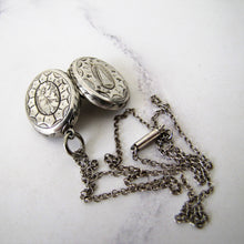 Cargar imagen en el visor de la galería, Victorian Silver Locket Necklace, Engraved Forget Me Nots, Irish Harp - MercyMadge