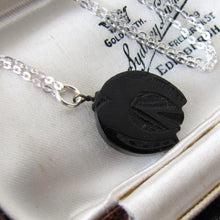 Charger l'image dans la galerie, Victorian Whitby Jet Horseshoe Charm Pendant, Silver Chain. - MercyMadge