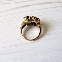 Cargar imagen en el visor de la galería, Vintage 4ct Tsavorite Garnet & Diamond Ring. 14ct Gold, 4 Stone Green Gemstone Shamrock/Flower Ring With Certification/Valuation