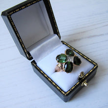 Cargar imagen en el visor de la galería, Vintage 4ct Tsavorite Garnet & Diamond Ring. 14ct Gold, 4 Stone Green Gemstone Shamrock/Flower Ring With Certification/Valuation