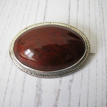 Load image into Gallery viewer, Large Victorian Sterling Silver Scottish Agate Monogrammed Brooch