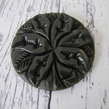 Load image into Gallery viewer, Huge 1930s Deep Carved Bakelite Flower Brooch. Vintage Art Deco Statement Brooch. Green Creamed Spinach Bakelite Orchid Brooch