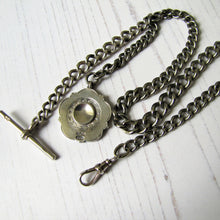 Charger l'image dans la galerie, Antique Victorian Sterling Silver Double Albert Watch Chain With Tudor Rose Fob. Heavy English Curb Chain Necklace, T-Bar, Dog Clip, Pendant