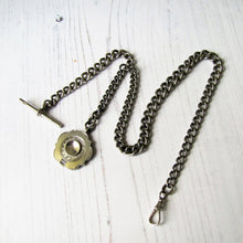 Charger l'image dans la galerie, Antique Victorian Sterling Silver Double Albert Watch Chain With Tudor Rose Fob. Heavy English Curb Chain Necklace, T-Bar, Dog Clip, Pendant