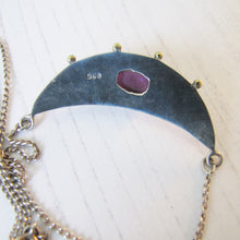 Cargar imagen en el visor de la galería, Antique Edwardian Amethyst Bib Necklace. Arts & Crafts Gold, Silver Amethyst Crescent Necklace. Sterling Silver Amethyst Necklace