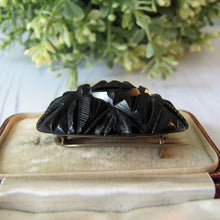 Lade das Bild in den Galerie-Viewer, Antique Victorian Whitby Jet Pineapple Brooch. English Jet Gemstone Deep Carved Dome Brooch. Antique Victorian Mourning Jewellery