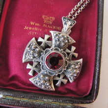 Charger l'image dans la galerie, Vintage Silver & Paste Ruby Jerusalem Cross Pendant. Sterling Silver Cannetille Filigree Maltese/Crusaders Cross Pendant With Chain