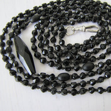 Charger l'image dans la galerie, Antique Victorian French Jet Bead Guard Chain. Long Vauxhall Glass Mourning Chain With Silver Dog-Clip. Muff, Lorgnette Sautoir Necklace,