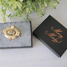 Cargar imagen en el visor de la galería, Antique Georgian/Victorian Gold Gilt & Paste Diamond Target Brooch. Etruscan Locket Back Brooch With Hair/Photo Compartment