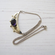 Cargar imagen en el visor de la galería, Antique Edwardian Amethyst Bib Necklace. Arts & Crafts Gold, Silver Amethyst Crescent Necklace. Sterling Silver Amethyst Necklace