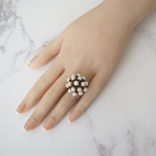 Charger l'image dans la galerie, Vintage 14ct Pearl & Sapphire Cluster Bombé Ring. Huge 1970s Yellow Gold Cultured Pearl Cocktail Statement Ring, Size P/UK, 7-3/4 US
