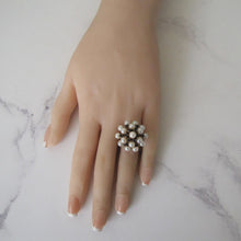 Charger l'image dans la galerie, Vintage 14ct Pearl & Sapphire Cluster Bombé Ring. Huge 1970s Yellow Gold Cultured Pearl Cocktail Statement Ring, Size P/UK, 7-3/4 US