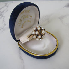 Charger l'image dans la galerie, Vintage 14ct Pearl & Sapphire Cluster Bombé Ring. Huge 1970s Yellow Gold Cultured Pearl Cocktail Statement Ring, Size P/UK, 7-3/4 US