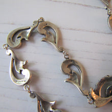 Cargar imagen en el visor de la galería, Antique Art Deco Sterling Silver & Marcasite Necklace. Art Nouveau Floral Ribbon Short Choker Necklace.