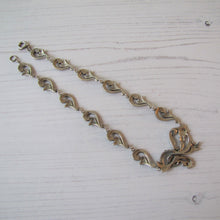Cargar imagen en el visor de la galería, Antique Art Deco Sterling Silver & Marcasite Necklace. Art Nouveau Floral Ribbon Short Choker Necklace.