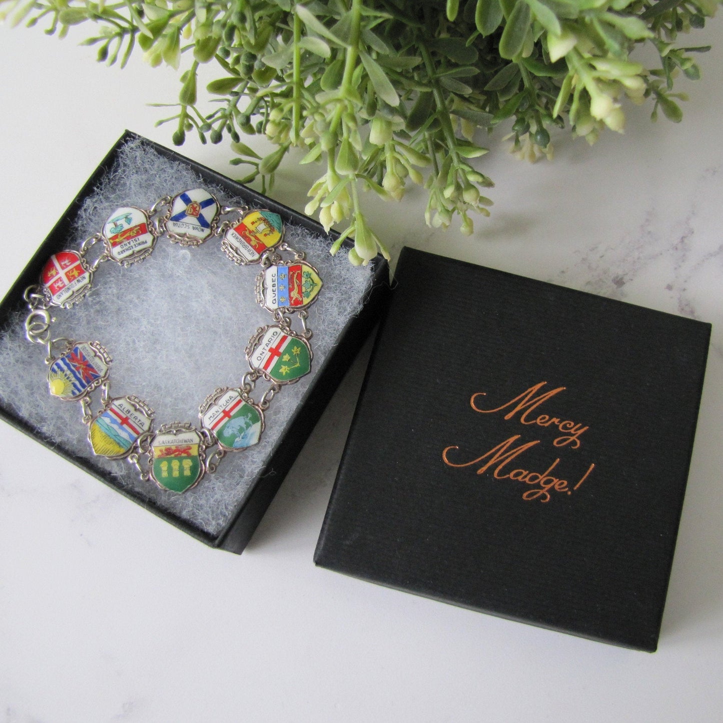 Vintage Sterling Silver & Enamel Charm Bracelet, Germany. Retro 1960s Canadian Provinces Souvenir Bracelet.
