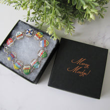 Carica l'immagine nel visualizzatore di Gallery, Vintage Sterling Silver & Enamel Charm Bracelet, Germany. Retro 1960s Canadian Provinces Souvenir Bracelet.