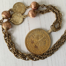 Charger l'image dans la galerie, Vintage 1960s Miriam Haskell Gold Coin Pendant Necklace, Emperor Wilhelm & Maria Theresa Thaler Coins
