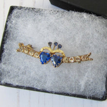 Cargar imagen en el visor de la galería, Antique 9ct Gold and Blue Iolite Sweetheart Brooch. Victorian Luckenbooth Heart Love Token Wedding Brooch.