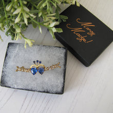 Cargar imagen en el visor de la galería, Antique 9ct Gold and Blue Iolite Sweetheart Brooch. Victorian Luckenbooth Heart Love Token Wedding Brooch.
