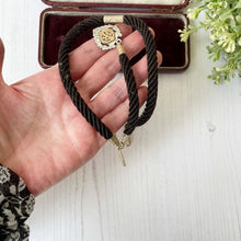 Cargar imagen en el visor de la galería, Antique English Braided Hair Watch Chain With Silver & Gold Pendant Fob. Victorian/Edwardian Albertina Pocket Watch Chain, Dog Clip, T-Bar.