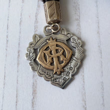 Cargar imagen en el visor de la galería, Antique English Braided Hair Watch Chain With Silver & Gold Pendant Fob. Victorian/Edwardian Albertina Pocket Watch Chain, Dog Clip, T-Bar.
