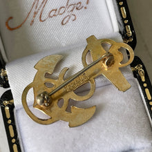 Cargar imagen en el visor de la galería, Vintage 1940s Fouled Anchor Sterling Silver Pin. United States Navy Patriotic Sweetheart Brooch, Vanguard NY. World War 2 Sweetheart Jewelry