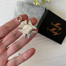 Cargar imagen en el visor de la galería, Antique Victorian Sterling Silver Engraved Cross Pattée Fob. Aesthetic Engraved St John's Cross Necklace Pendant, British Hallmark 1896