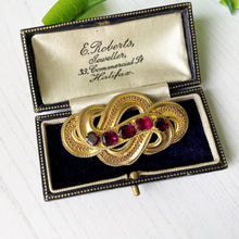 Charger l'image dans la galerie, Antique Pinchbeck Gold & Ruby Paste Pendant Brooch. Georgian/Victorian Etruscan Revival Pendant. Gordian Knot/Ouroboros Eternity Brooch