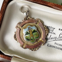 Charger l'image dans la galerie, Antique 9ct Gold, Silver & Enamel Fob Pendant. Superb Vintage Golfer Fob, Northern Goldsmiths, Hallmarked Chester 1936. Art Deco Pendant Fob