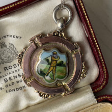 Charger l'image dans la galerie, Antique 9ct Gold, Silver & Enamel Fob Pendant. Superb Vintage Golfer Fob, Northern Goldsmiths, Hallmarked Chester 1936. Art Deco Pendant Fob