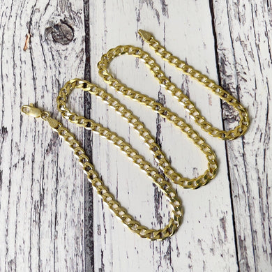 Vintage Italian 14ct Gold Vermeil On Silver Curb Chain Necklace. Diamond Cut Flat Cuban Chain. 20