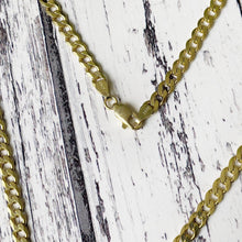 Cargar imagen en el visor de la galería, Vintage Italian 14ct Gold Vermeil On Silver Curb Chain Necklace. Diamond Cut Flat Cuban Chain. 20" Yellow Gold Layering Chain, Italy