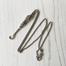 Cargar imagen en el visor de la galería, Victorian Miniature Silver Button Hook Pendant. Antique English Sterling Silver Chatelaine Accessory. Silver Novelty Pendant Necklace.