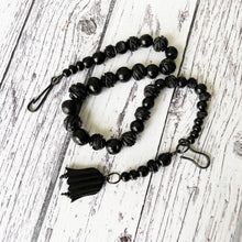 Cargar imagen en el visor de la galería, Antique Whitby Jet Carved Rose Albertina/Albert Pocket Watch Chain With Bellflower Fob. Victorian Mourning Bracelet/ Short Necklace.