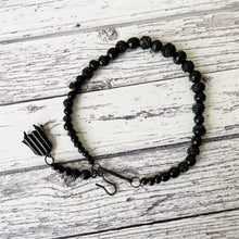 Cargar imagen en el visor de la galería, Antique Whitby Jet Carved Rose Albertina/Albert Pocket Watch Chain With Bellflower Fob. Victorian Mourning Bracelet/ Short Necklace.