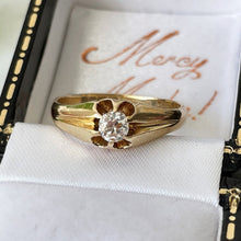 Cargar imagen en el visor de la galería, Victorian 18ct Gold & Diamond Belcher Ring, Hallmarked London 1897. Antique Old European Cut 0.25ct Diamond Solitaire Ring. Yellow Gold Ring