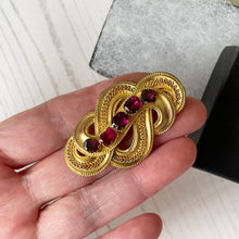 Charger l'image dans la galerie, Antique Pinchbeck Gold & Ruby Paste Pendant Brooch. Georgian/Victorian Etruscan Revival Pendant. Gordian Knot/Ouroboros Eternity Brooch