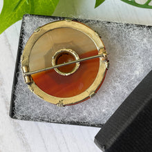 Cargar imagen en el visor de la galería, Victorian Scottish Banded Agate & Citrine Brooch. Antique Silver, Gold Gilt Celtic Shield Cairngorm Brooch