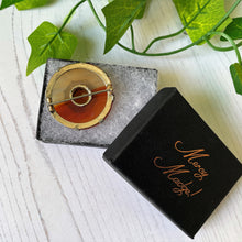 Cargar imagen en el visor de la galería, Victorian Scottish Banded Agate & Citrine Brooch. Antique Silver, Gold Gilt Celtic Shield Cairngorm Brooch