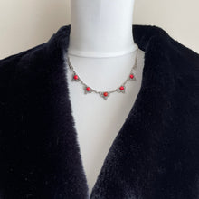 Cargar imagen en el visor de la galería, Antique Art Deco Mediterranean Coral & Silver Necklace. 1920s Red Coral Italian 935 Silver Necklace. Art Nouveau Arabesque Panel Necklace