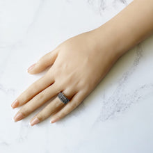 Cargar imagen en el visor de la galería, Art Deco 835 Silver Pave Set Marcasite Ring. 1930s Geometric Concave Band Style Ring. Vintage Cocktail Ring, Germany. Size 6 US/M UK/52 EU