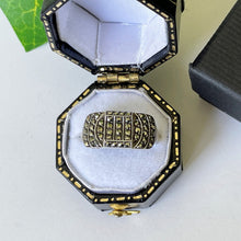 Cargar imagen en el visor de la galería, Art Deco 835 Silver Pave Set Marcasite Ring. 1930s Geometric Concave Band Style Ring. Vintage Cocktail Ring, Germany. Size 6 US/M UK/52 EU