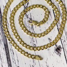 Cargar imagen en el visor de la galería, Vintage Italian 14ct Gold Vermeil On Silver Curb Chain Necklace. Diamond Cut Flat Cuban Chain. 20" Yellow Gold Layering Chain, Italy