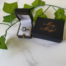 Carica l'immagine nel visualizzatore di Gallery, Antique Art Deco Blue Topaz Ring. Sterling Silver & Marcasite Geometric Ring. Vintage Emerald Cut Paste Gemstone Ring, Size L/UK, 5-3/4 US